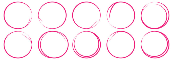 Hand drawn circle line sketch set. Circular vector image. Hand drawn circle with doodle patterns. Vector brush strokes circles of paint on white background.
