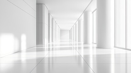 Fototapeta premium Modern architectural hallway design minimalist interior space pure white background bright environment