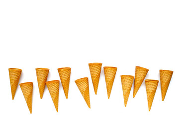Waffle cones on white background