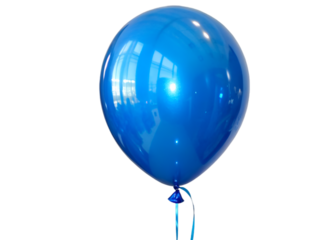 Glossy blue balloon with smooth reflective surface and vibrant shine floating upright isolated on transparent background.
