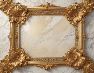 Intricate gold floral frame on luxurious marble  Gleaming gold, elegant design ,  ornate,  surface