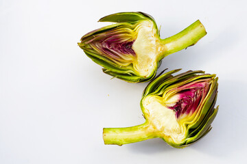 Fresh artichoke on white background.