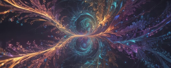Naklejka premium Intricate fractal patterns, iridescent colors, flowing energy fields , flow, geometry