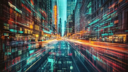 Fototapeta premium Digital city street, a futuristic urban perspective.