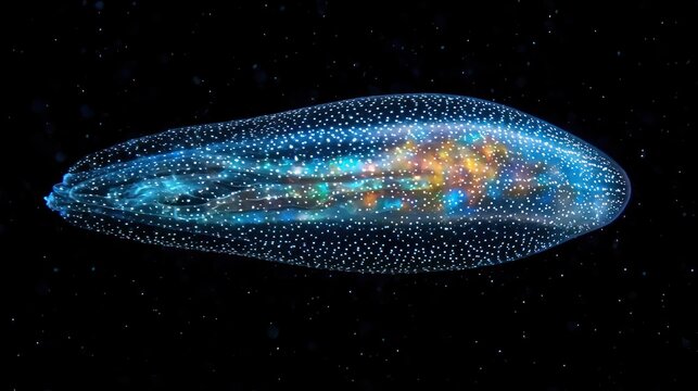 A comb jelly swimming in the ocean with bioluminescence - Powered by Adobe