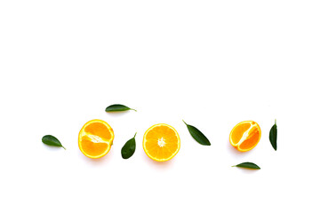 Fresh orange fruit with green leaves, high vitamin c