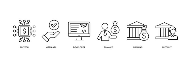 Open banking banner web icon vector illustration concept for financial technology with an icon of the fintech, coding, open API, finance, banking, third party developer, and account