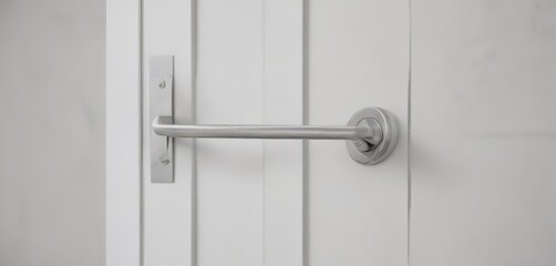 Fototapeta premium Modern white interior door, sleek handle Close-up detail , contemporary, property, home improvement