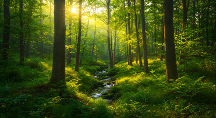 Fototapeta premium Forest Stream Sunlight