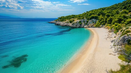 Obraz premium A remote island with sandy shores and turquoise water, perfect for relaxation.