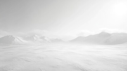 Fototapeta premium Expansive snowy landscape with mountains pure white background nature serene environment vast viewpoint