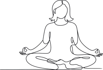 One Line Drawing of Woman Meditating in Lotus Position vector  illustration on  white background
