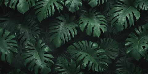 Fototapeta premium Luxurious dark green tropical leaf pattern Intricate, textured design , botanical, rainforest, tropical background