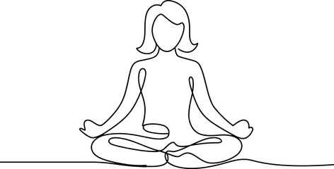 One Line Drawing of Woman Meditating in Lotus Position vector  illustration on  white background
