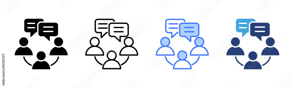 Poster team communication icon sheet multiple style collection