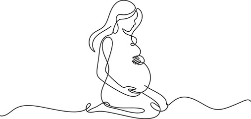 Pregnant Woman Line Art  vector silhouettes illustration  on  white background