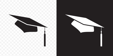 Academic graduation cap icon vector illustration on Transparent Background. EPS 10. Graduation hat cap icons set. Academic cap. Student hat outline and filled vector sign - Vector.
