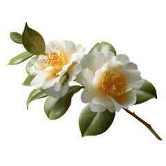 Delicate White Camellia Blossoms with Lush Green Leaves