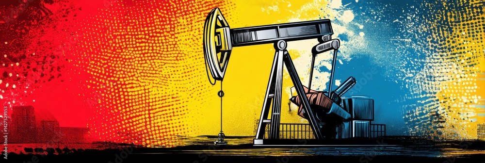 Aufkleber pumpjack icon in bold pop-art style showcasing vibrant colors and dynamic design elements on a brigh