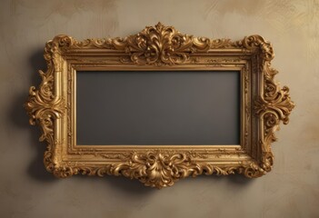 Ornate gold scroll frame, baroque style  Intricate details, vintage elegance ,  border,  background,  luxury