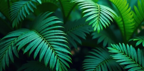 Richly textured palm fronds and ferns in shades of emerald and sapphire , ferns, tropical pattern, palm fronds