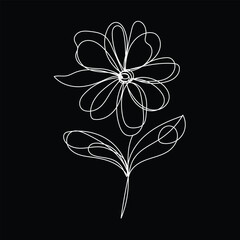 Obraz premium Elegant Single Line Drawing of a Flower on Black Background