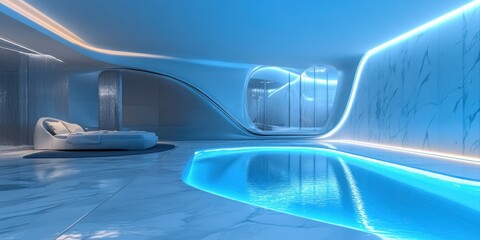 Futuristic Indoor Pool and Bedroom Design: A Modern Oasis of Serenity