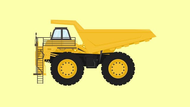 yellow mining truck. dump truck. heavy duty truck. mining theme. driver. operator. job. simple animation. motion graphics.
