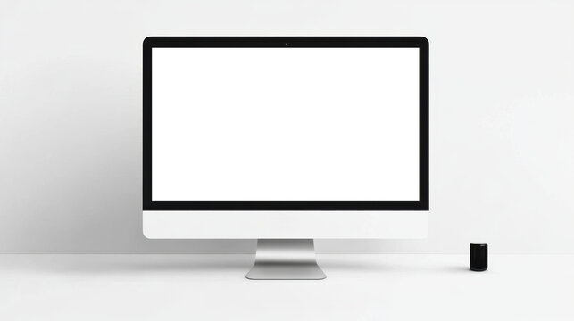 Minimalist Desktop Computer Mockup, Blank Screen, White Background