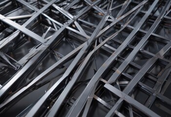 Sleek intersecting metal lines form abstract geometric patterns on a smooth, reflective surface , grey, wallpaper