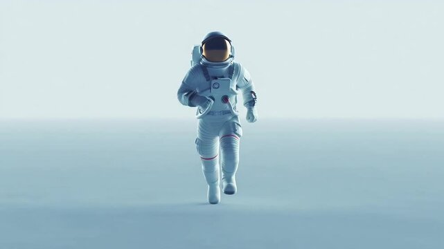 Ethereal Astronaut Run, White Space Journey, Dreamlike Lunar Escape, Foggy Cosmic Sprint, Abstract Astronaut Animation, Minimalist Space Run, Hazy White Expanse, Surreal Space Runner, Dreamscape