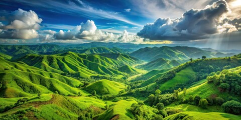 Meghalaya Green Hills, Open Sky, Indian Landscape, Scenic Photography