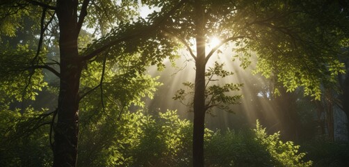 Obraz premium Sunlight streams through leafy branches, creating a mosaic of light and shadow , detail, image, leaves