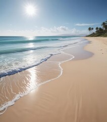 Soft blue waves caress a pristine sandy beach  , beautiful, shore