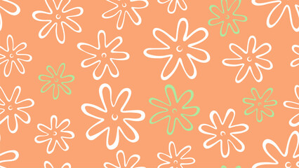 Seamless pattern with flowers hand drawn tropical flowers on orange background