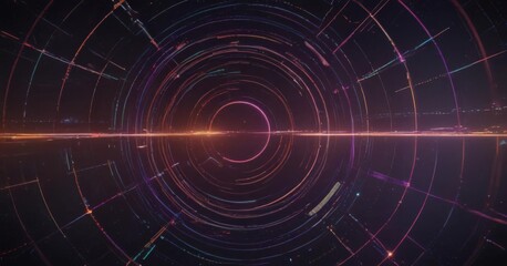 Fototapeta premium Vibrant circles & lines intersect, forming dynamic network Digital, abstract, geometric backdrop , internet, graphic
