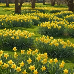 Obraz premium field of yellow tulips