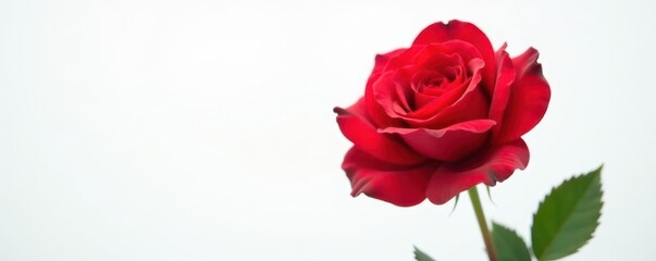 Fototapeta premium Single perfect rose, vibrant petals, white backdrop, flower, petal, thorn