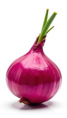 Single red onion, vibrant color, white backdrop, clean, farm, vibrant