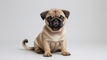 Obraz premium Adorable Pug Puppy Posing Against a Neutral Background Soft Lighting Captivating Gaze