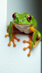 Obraz premium White panel surrounds frog, showcasing its unique features , frog habitat, amphibians, animal pictures