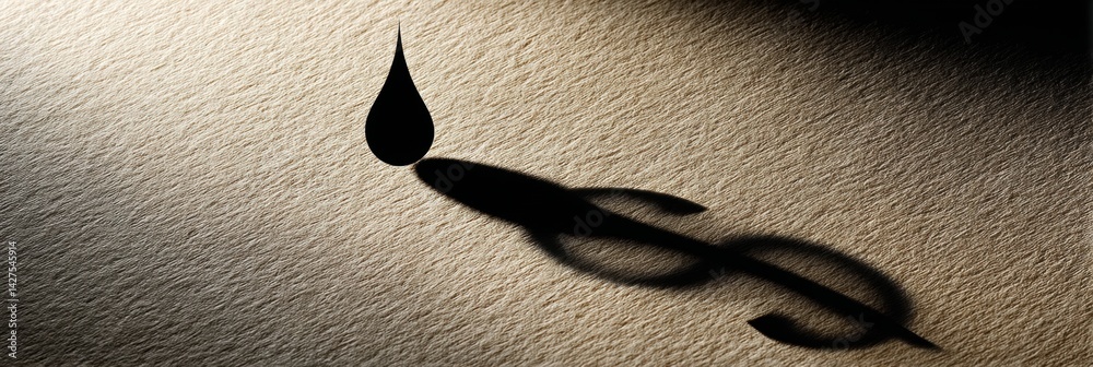 Aufkleber Black Droplet Creates Dollar Sign Shadow on Textured Paper Surface in an Artistic Representation of Financial Themes