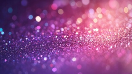 Sparkling glitter glows in shades of purple and pink under soft light, adding a lively and joyful ambiance to the celebration