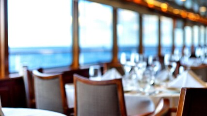 Elegant dining on a cruise tables set for a luxurious meal with an ocean view