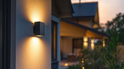 A home with smart lighting that turns on when motion is detected by the security system.