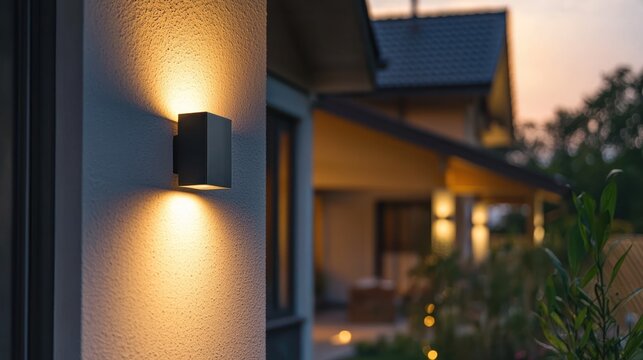 A home with smart lighting that turns on when motion is detected by the security system.
