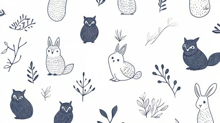 Gardinen Tiere Muster  Cute woodland animals and plants seamless pattern  © Erisna Yolanda