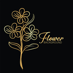Elegant Gold Flower Line Art on Black Background for Design