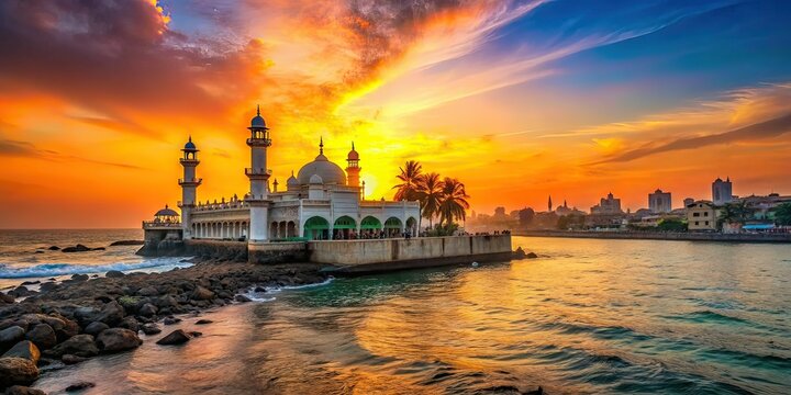 Mumbai Haji Ali Dargah Sunset Zoom Out - AI Photo