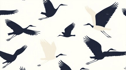 Obraz premium Flying birds pattern, navy and cream silhouettes